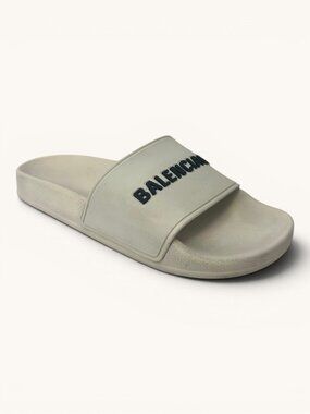 Authentic Balenciaga Pool Slide Sandals - White/Black - Women’s Size 5 US